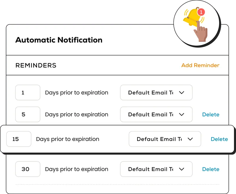 User setting up automated credential renewal reminders in compliance tracking app.