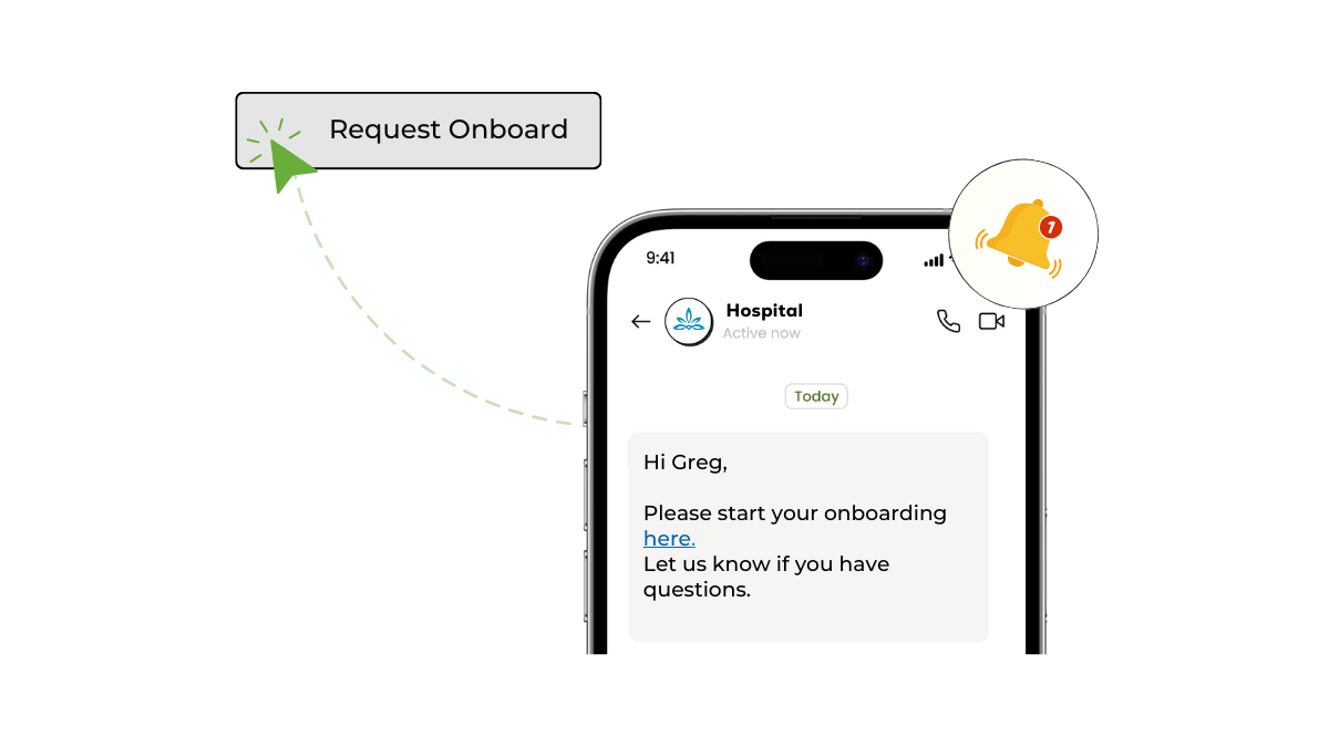 SMS requesting a healthcare provider to complete onboarding, streamlining the enrollment process