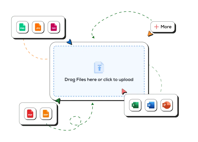 Illustration of a drag-and-drop interface for uploading provider documents like licenses, certifications, and insurance details.